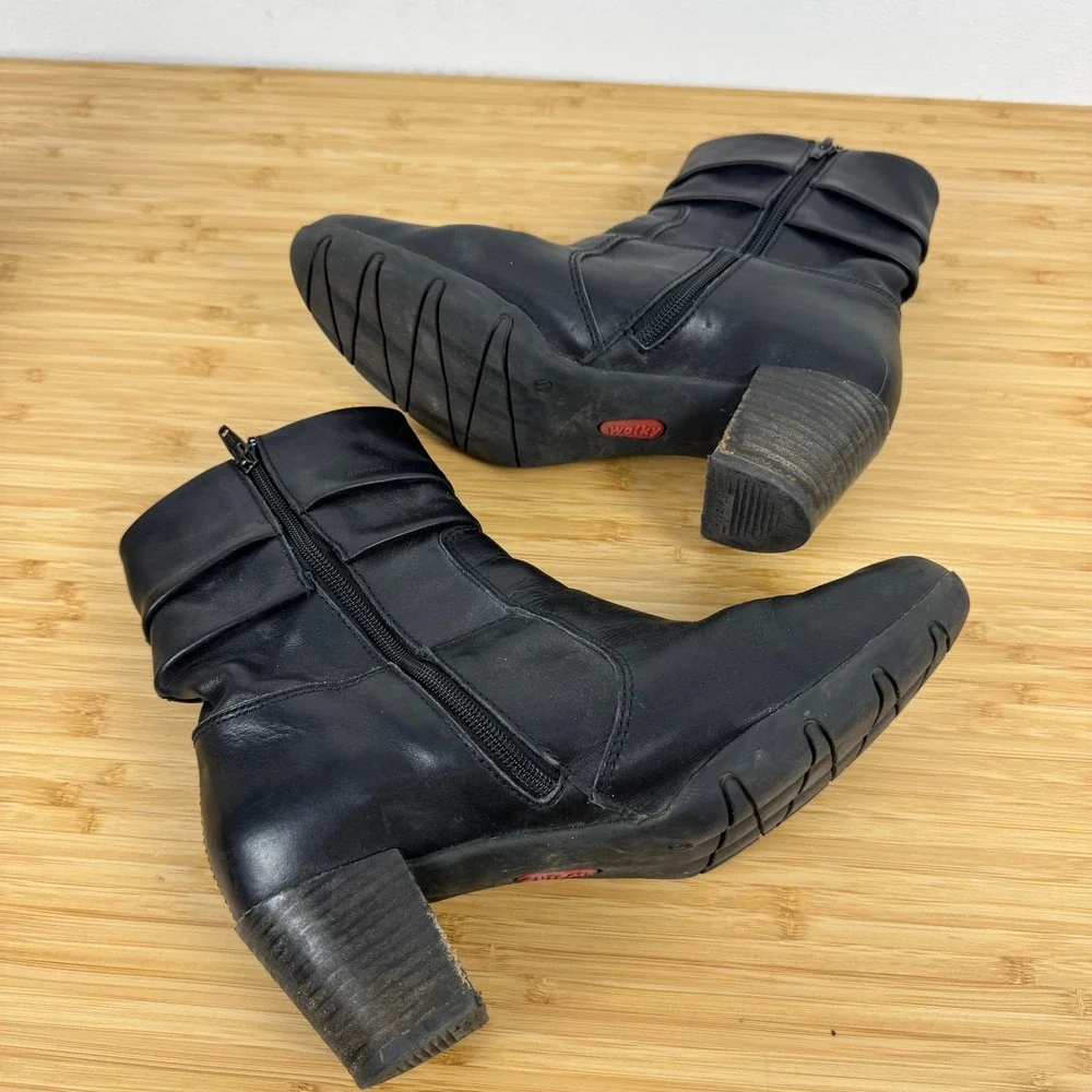 Wolky Colville Black Leather Fold Down Boots Women Size 41 9-9.5‎